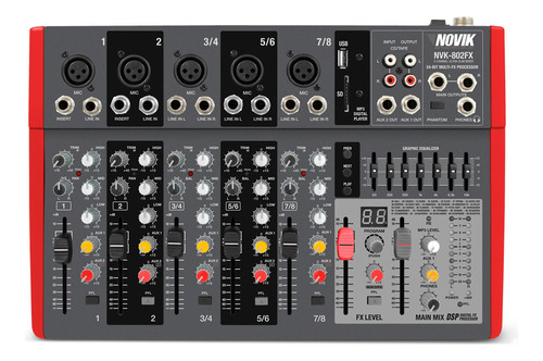 Consola Mixer Novik Nvk-802fx Usb 8 Canales Slim Efectos