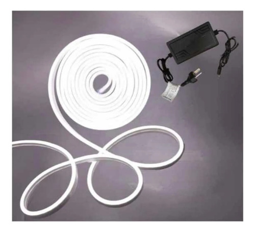 Kit Manguera Luz Neon 5 Mts + Fuente + Ficha 12v Exterior Interior Resiste Al Agua Luminoso Flexible Levys Bazar Blanco Frío