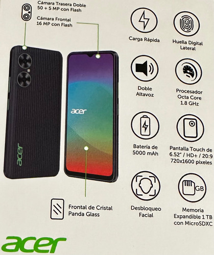 Celular Acer Sospiro A62 Ultra Negro Y Verde