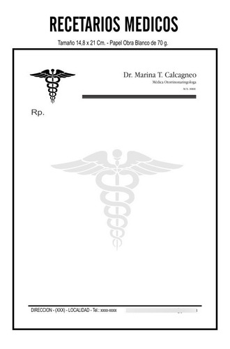 1000 Recetas Medicas - Block .x 100 Hojas C/u 14,8x21 De 80g