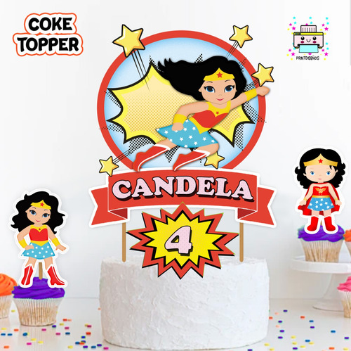 Cake Topper Imprimible Adorno Torta Niña Mujer Maravilla M2