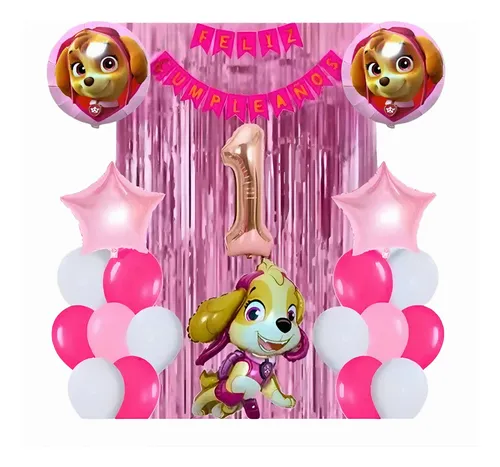 Kit Decoración Cumpleaños Skye Paw Patrol Globos Rosado