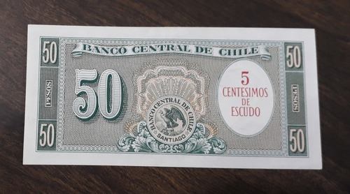 Billete Chile 50 Pesos 5 Centesimos De Escudo. Excelente!!! (Usado)
