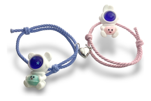 Pulsera Pareja Con Iman Dije Astronauta Amistad Hermanos Set