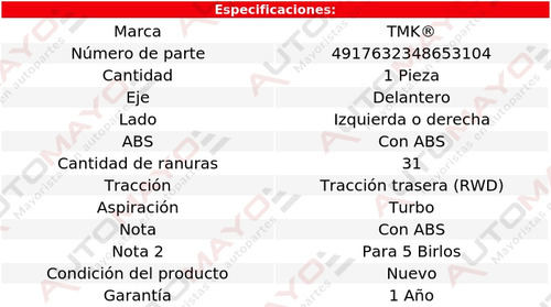 1 - Maza Del Izq/der Con Abs Tmk 435i L6 3.0l 14-16