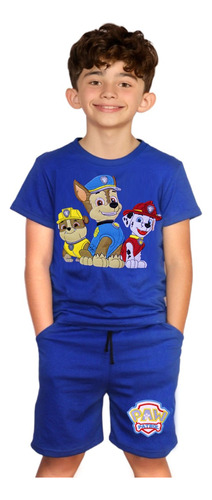 Playera Y Short Pawpatrol Patrulla Cachorros Conjunto Fresco