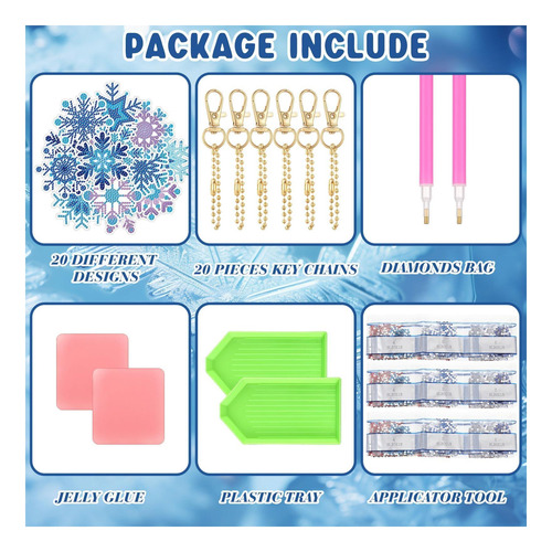 Tondiamo 20 Pcs Snowflake Diamond Painting Keychain Kits 5d