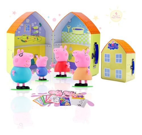 Peppa Pig 4 Figuras De Juguete + Casa Peppa + Manualidades