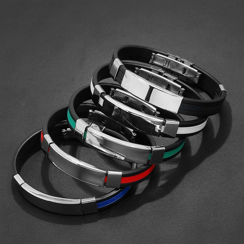 5 Pulseiras De Aço Inoxidável E Silicone Para Homens