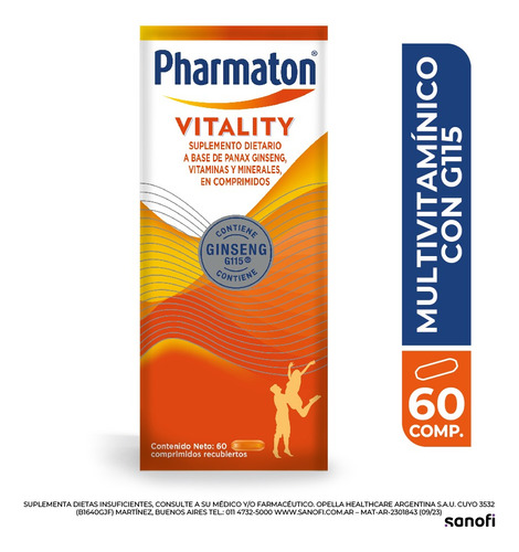 Pharmaton Vitality Suplemento Ginseng Vitamina Minerales 60c Sabor S/sabor