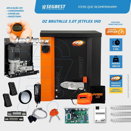 Kit Motor Portão Ppa Dz Brutalle 3t Jetflex Ind Prog E F10r