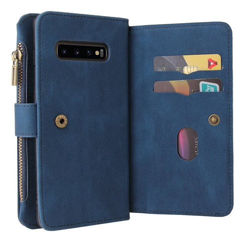 Compatível Com Samsung Galaxy S10 Plus: Capa De Couro Com Fe