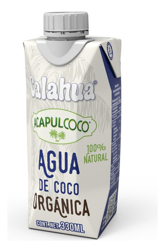 Agua De Coco Organica Calahua Acapulcoco 18 Pzas De 330ml 