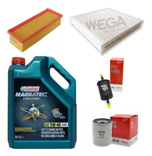 Kit 4 Filtros + 4l Aceite Castrol 5w40 Fiat Mobi Wega