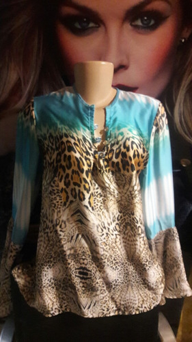 Blusa De Seda Manga Flary Estampa Animal Print