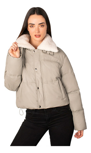 Chamarra Mujer Jacket Vinil Con Cuello Peluche Greenlander