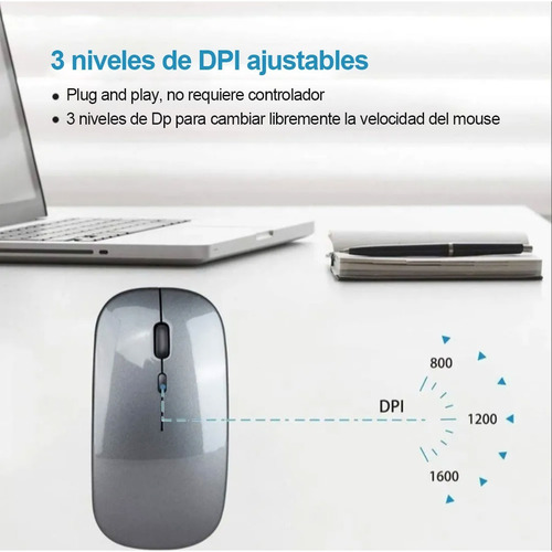 Imagen 5 de 7 de Ratón Usb Inalámbrico Ultrafino, Silencioso Y Recargable