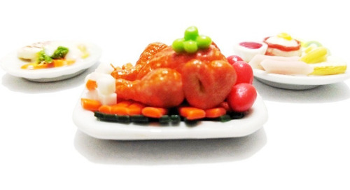 Set S3 Varios Platillos Comida Miniatura Para Casa De Muñeca