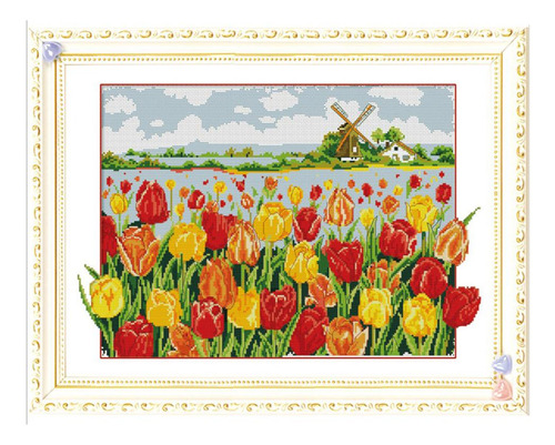 Kit De Punto De Cruz, Diseño De Flores Tulipanes