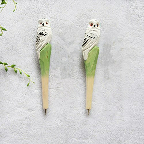 Bolígrafo - Gh8 Vivid White Owl Shape Kawaii Cute Wood Carvi