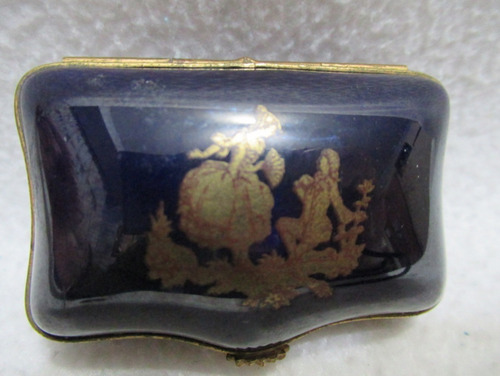 Alhajero Pastillero Porcelana Limoges France Azul Y Oro (Usado)