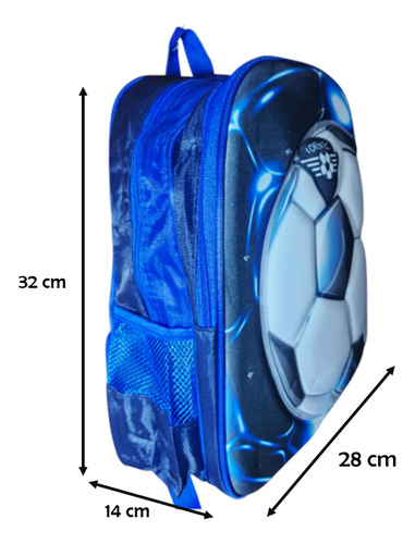Mochila Escolar Estampado Balón En 3 D, Luces Led Preescolar Azul Liso