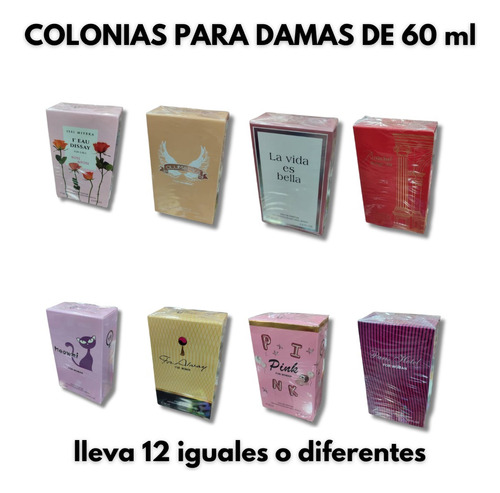12 Fragancia Colonia Perfume Dama Al Mayor 60ml