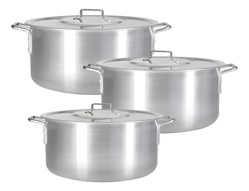 Kit Caçarola Panela Grande Industrial Restaurante Profissional Aluminio N32 + N34 + N36 Cor Cinza