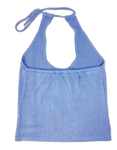 Blusa Frente Única Trico Verão Mesclada Blogueira Azul-jeans