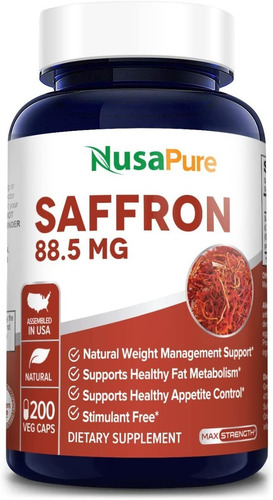 Suplemento Azafrán 88.5mg (200 Cápsulas) Hecho En Usa Sabor Sin Sabor
