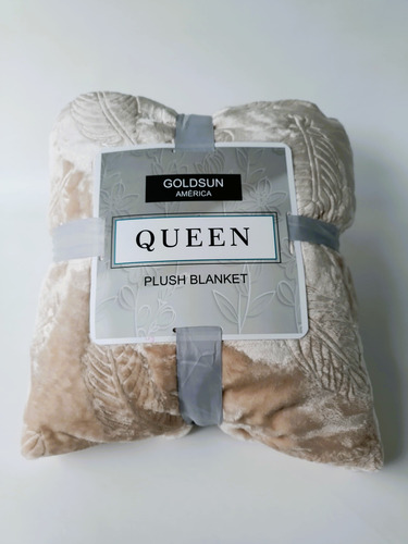 Frazada Cubrecama Con Relieve Plush 200x 220 Cm Beige Hoja