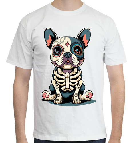 Playera Perrito Bulldog - Esqueleto - Día De Muertos