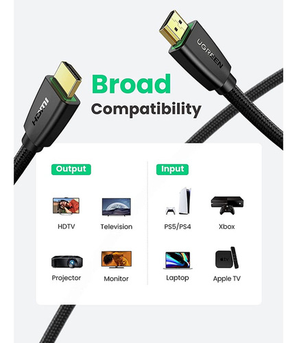 Cabo Hdmi 2.0 Ugreen Macho Para Macho 4k/60hz 1 Metro