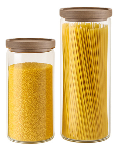 Kit 2 Pote Hermético De Vidro Tampa De Madeira 950ml 1500ml