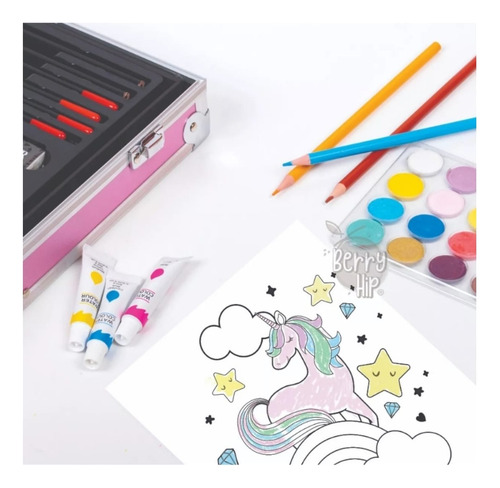 Maletín De Arte Unicornio Marcadores Colores Plegable
