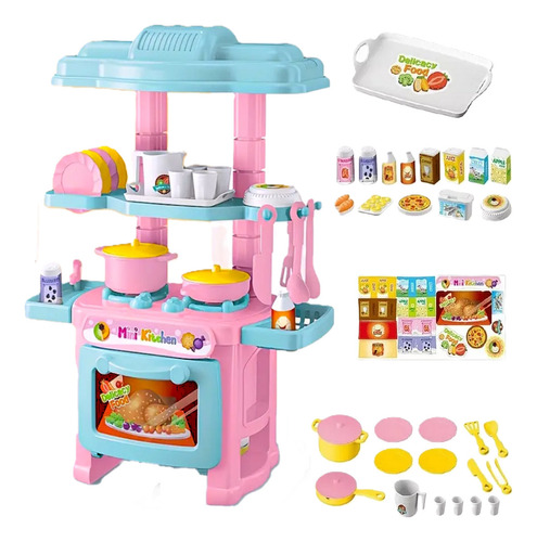 Mini Cozinha Infantil Para Meninas Com 48 Acessórios