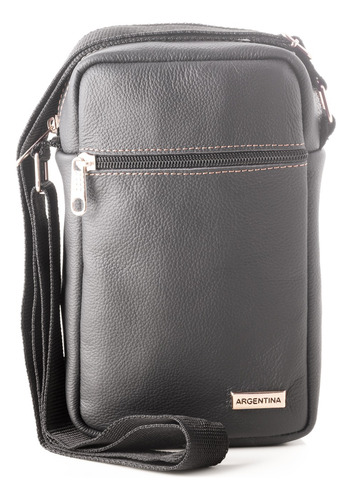 Morral Bandolera Berlin Cuero Porta Celu Urbano Mini Bag Tg Negro Lisa Níquel Negro