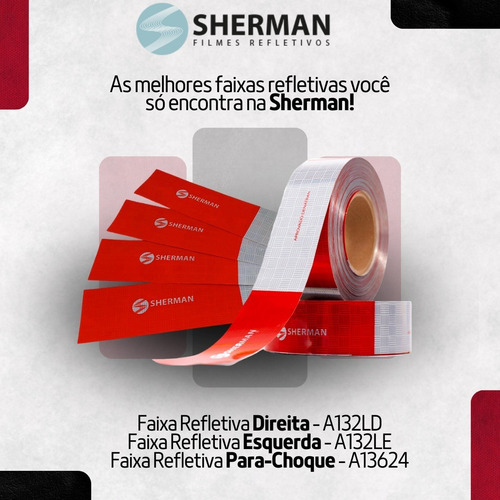 Kit 20 Faixa Refletiva Lateral 1 Parachoque Shermann Caminhã Vermelho Listras