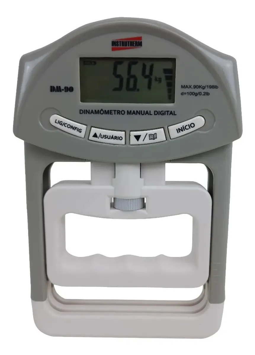 Dinamômetro Digital Manual De Mão 90kg Para Avaliação Física Cinza E Branco