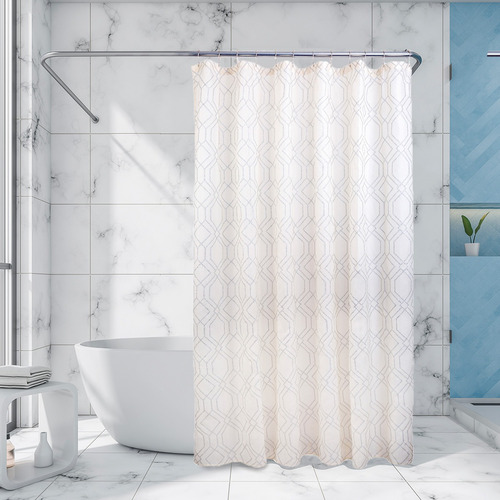 Cortina Para Baño De Poliéster Sparkle Bath Styles Color Blanco Rayas