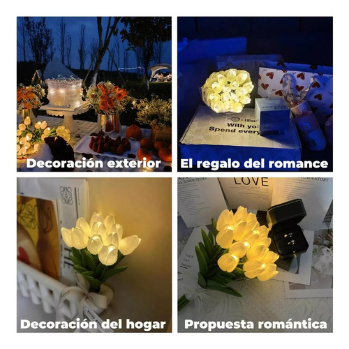 Lámpara Led Luz Nocturna Con 10 Flores Simulación Tulipanes