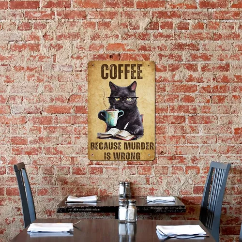 Kariteimo Poster De Metal Vintage Con Diseno De Gato Cafe Y