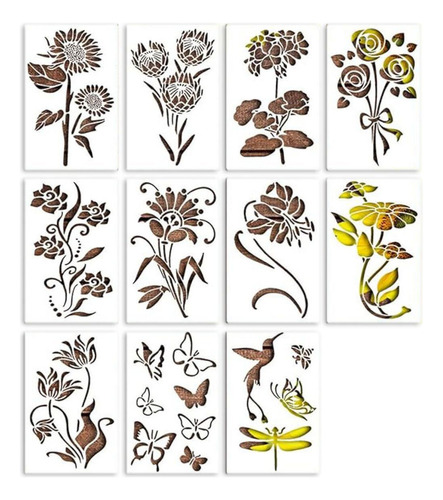 11 Piezas De Plantillas De Pintura Floral D