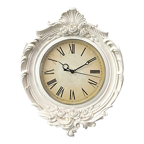 Reloj De Pared Vintage Blanco Estilo Europeo 33x28 Cm