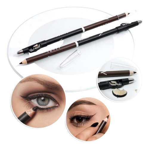 Pacote 12 Lápis Delineador Para Olhos 2 Em 1 Com Apontador Acabamento Mate Cor Marrom E Preto