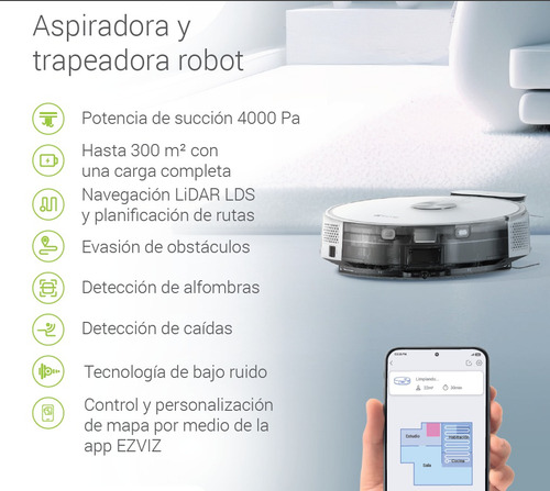 Aspiradora Inteligente Robot Ezviz Re4 Mopa Trapeador Alexa