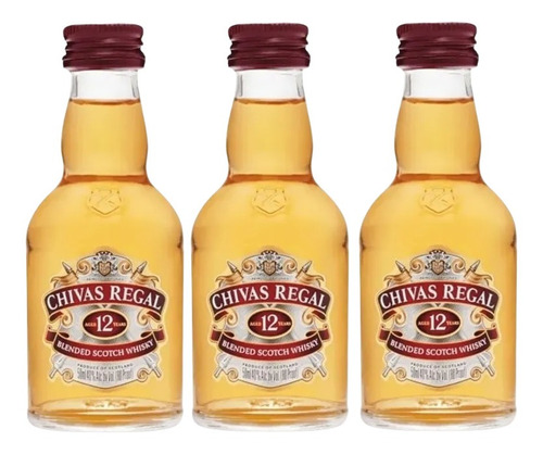 Kit 3 Bebida Whisky Chivas Regal 12 Years Vidro Mini 50ml