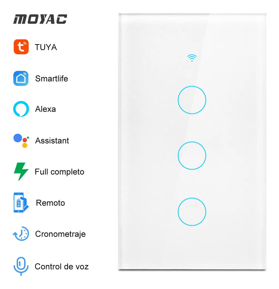 Moyac Interruptor Inteligente Wi-fi De 3 Vías Blanco Con Neutro