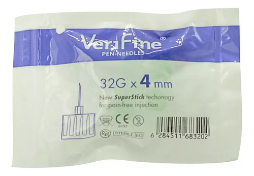  Agujas Verifine Para Lápiz De Insulina 50 Unidades De 4 Mm