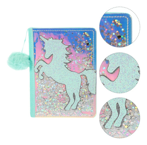 Libreta Cuaderno Unicornio Con Glitter Y Pompón Peluche